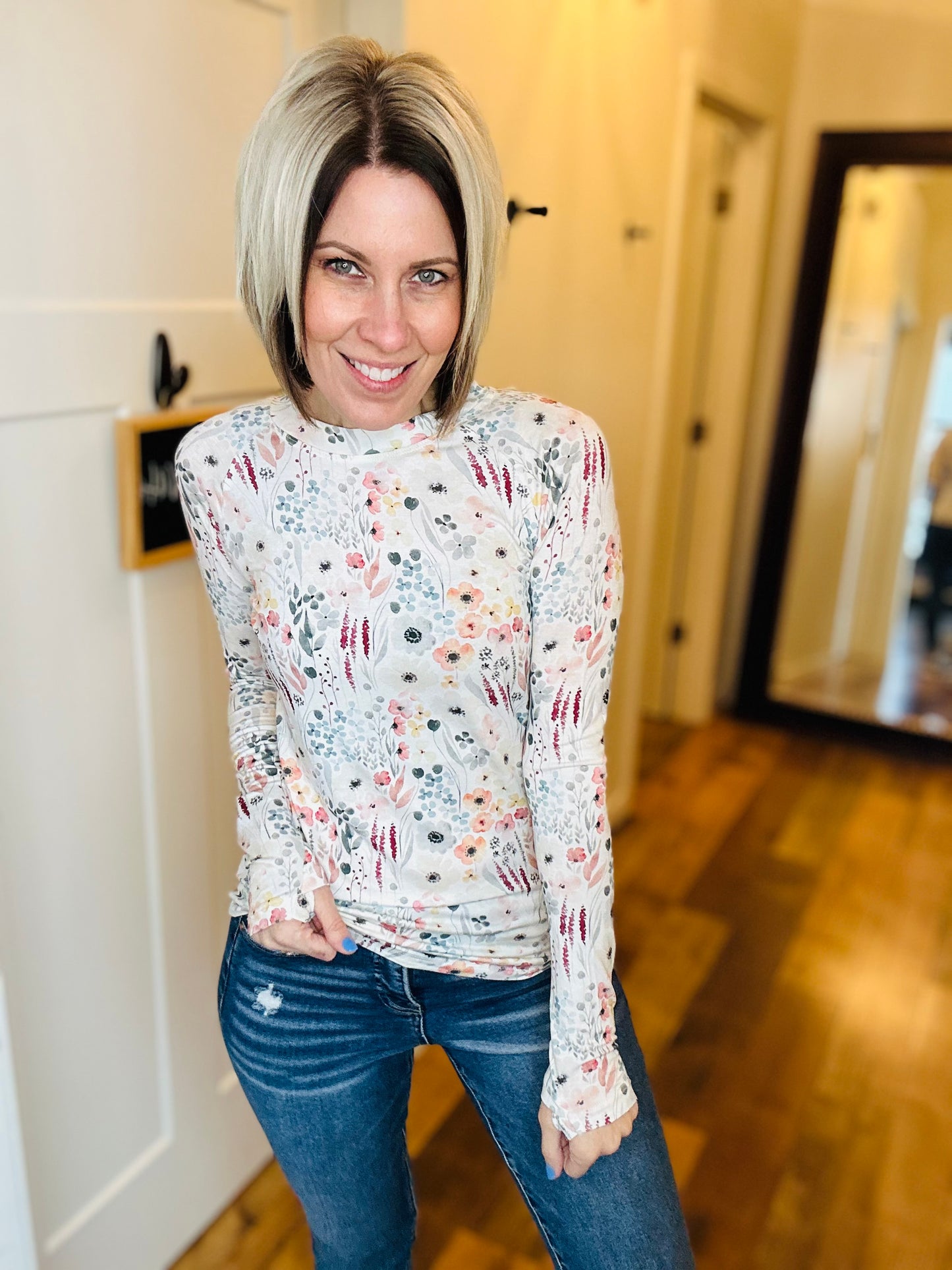 Floral Long-sleeve Top S-2X