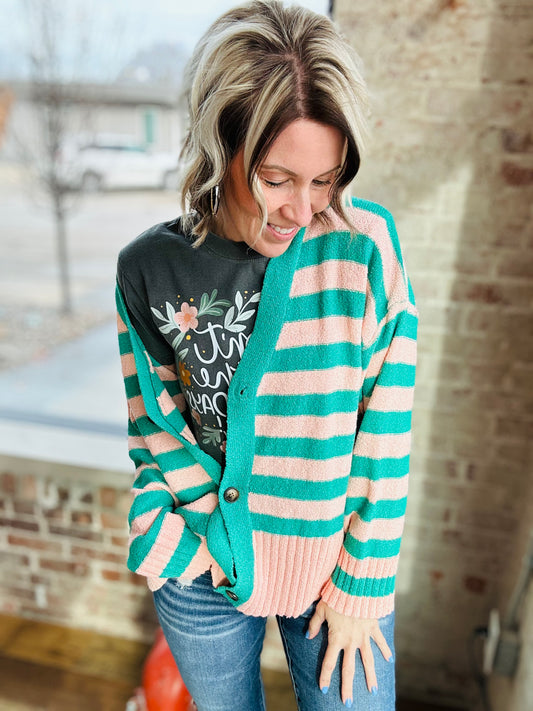 Peach & Green Stripe Cardigan