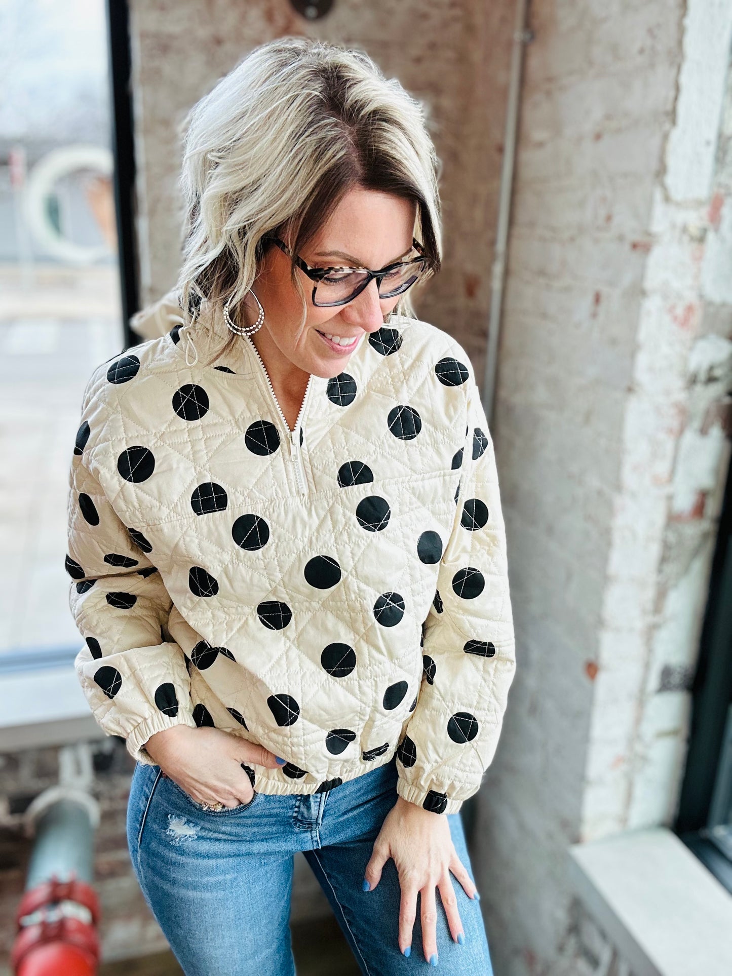 Polkadot Pullover Quilted Hoodie