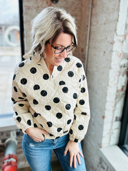 Polkadot Pullover Quilted Hoodie