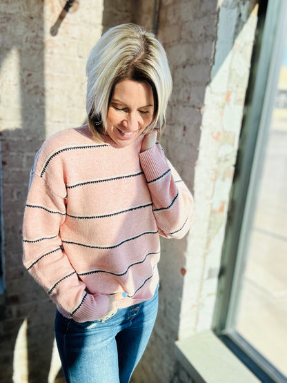 Pink with Navy Stripe Sweater