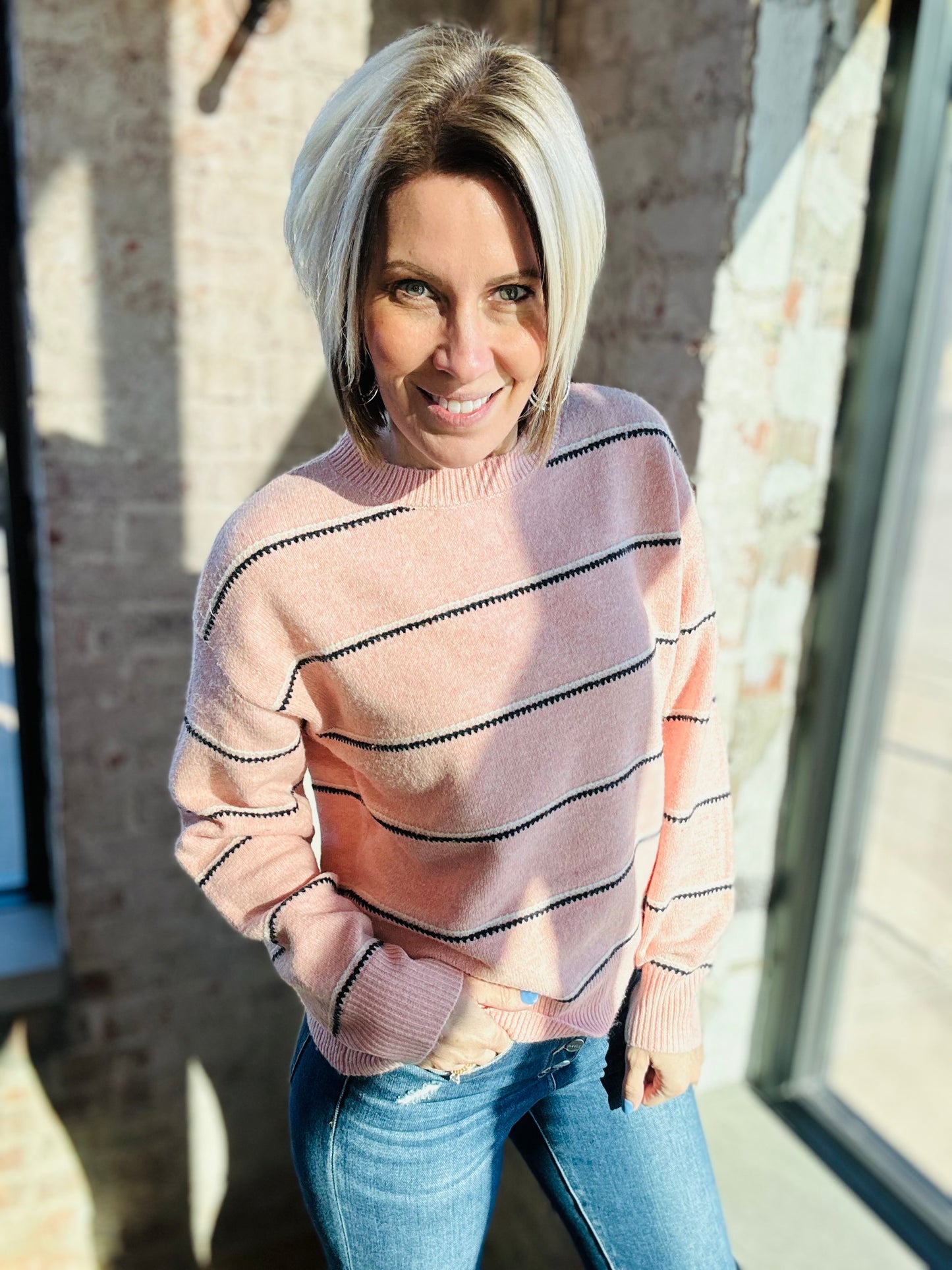 Pink with Navy Stripe Sweater