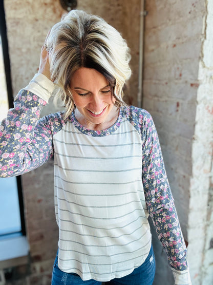 Floral Baseball Sleeve Top