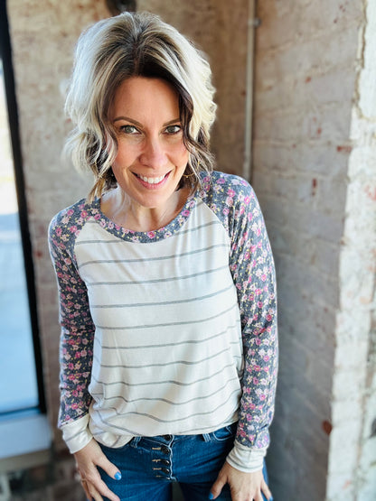 Floral Baseball Sleeve Top