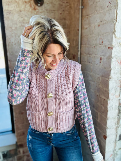 Gold Button Mauve Sweater Vest