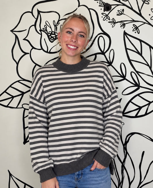 OLIVE AND IVORY STRIPED RAGLAN SWEATSHIRT