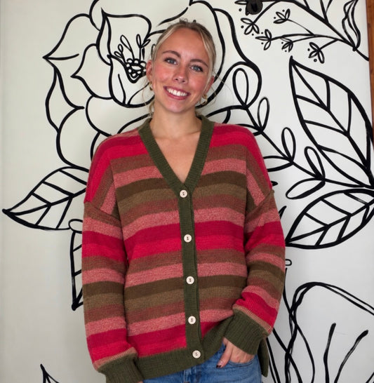 SNUGGLE UP STRIPED BUTTON DOWN CARDIGAN