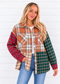 PATCHWORK PLAID FLANNEL BUTTON DOWN SHACKET