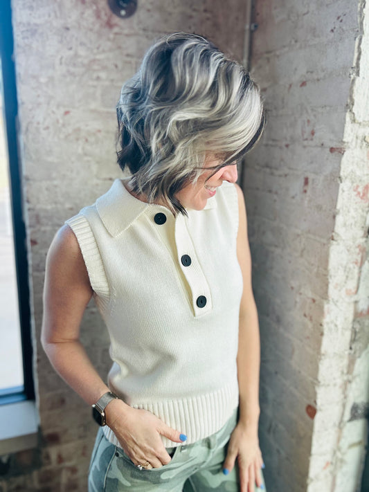 Ivory Button Sweater Vest