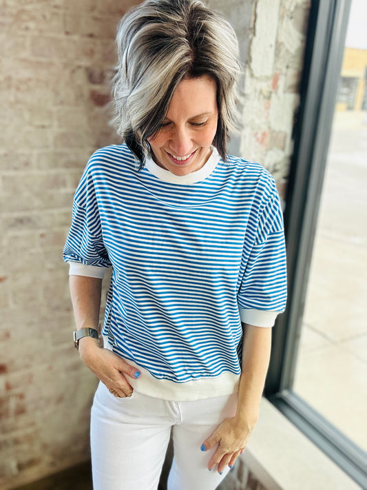 Royal Stripe Elbow Top