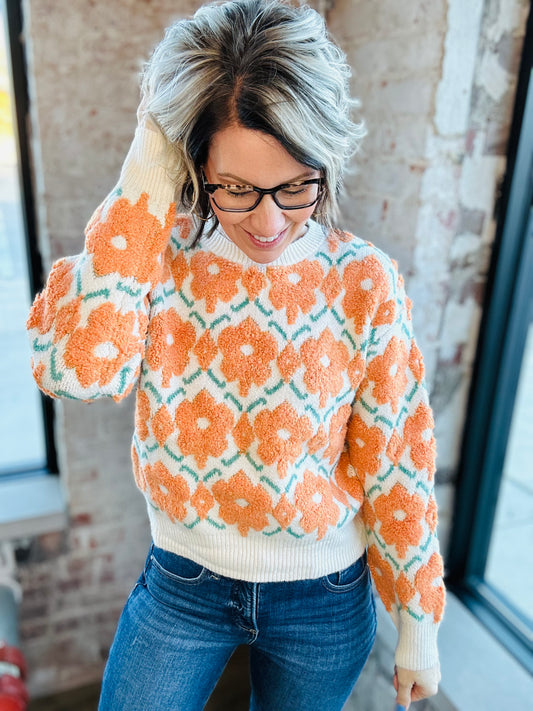 Orange Floral Sweater