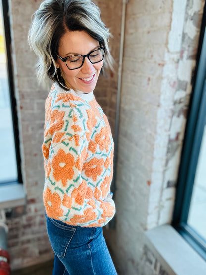 Orange Floral Sweater
