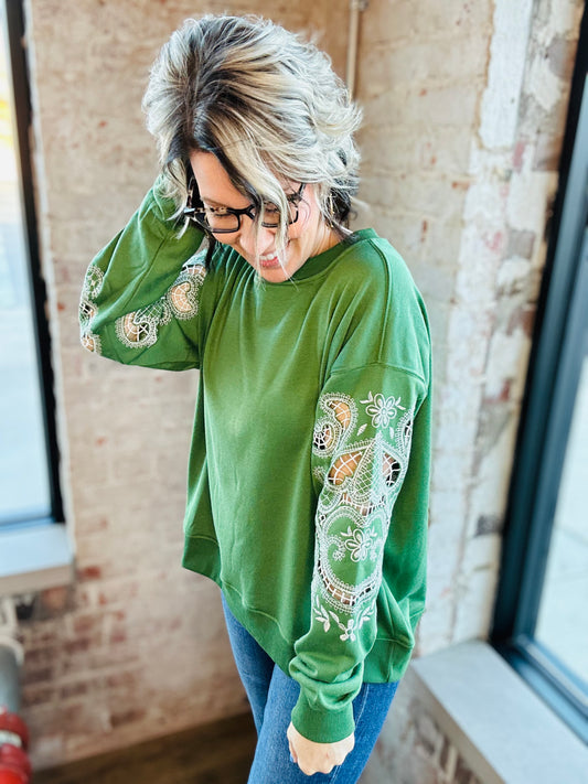 Deep Olive Sleeve Detail Sweater