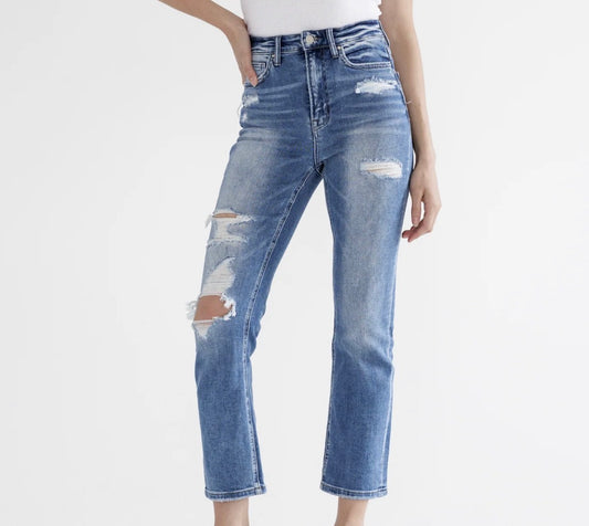 Mica High Rise Straight Crop Distressed