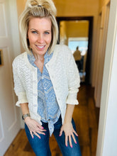 Load image into Gallery viewer, Ivory Ruffle Cardigan Sweater
