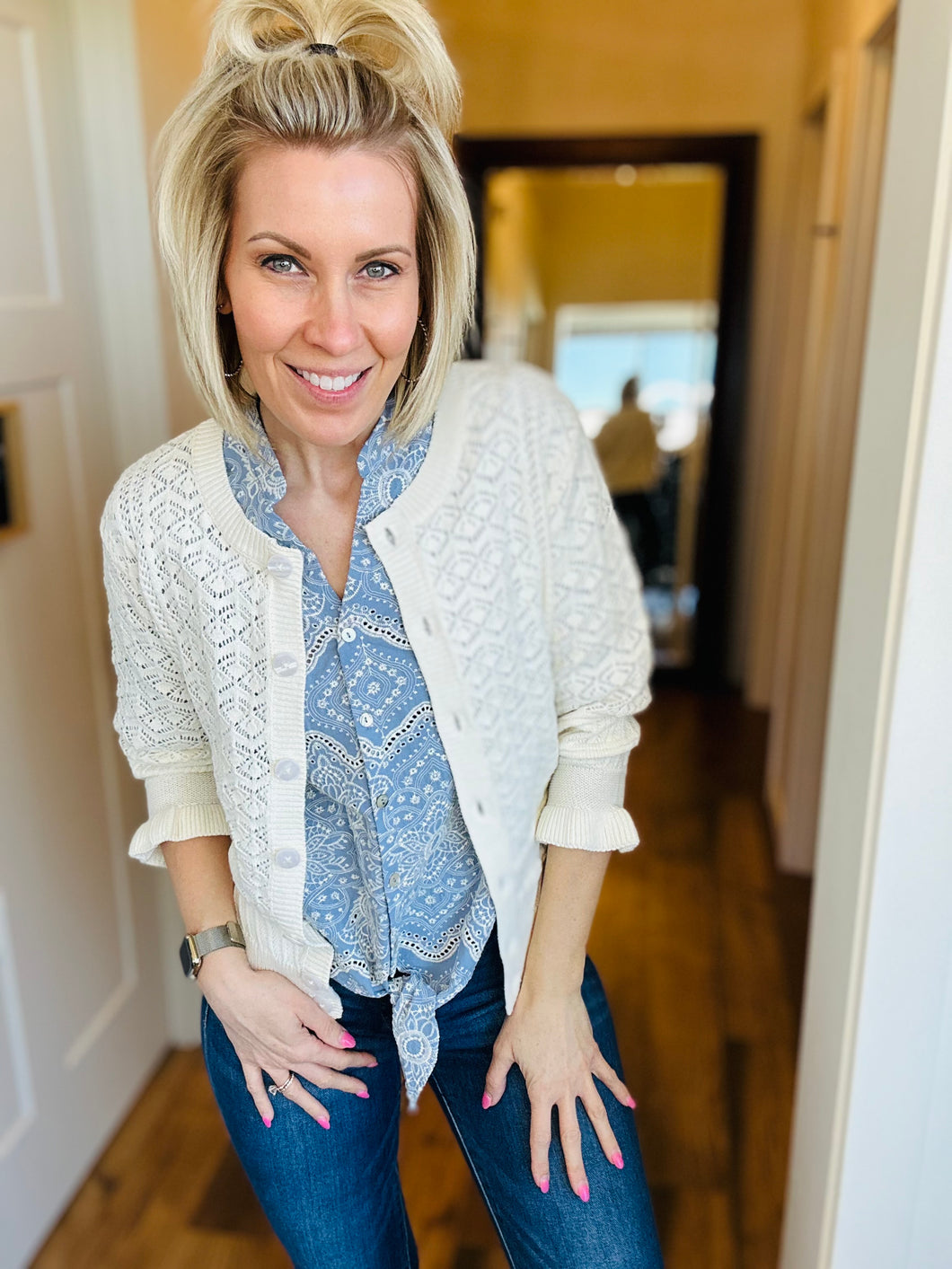 Ivory Ruffle Cardigan Sweater