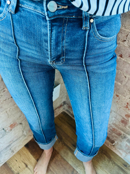 Risen Cuffed Seamed Denim