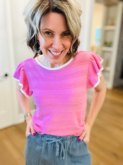 Pink Trimmed Ruffle Sweater Top
