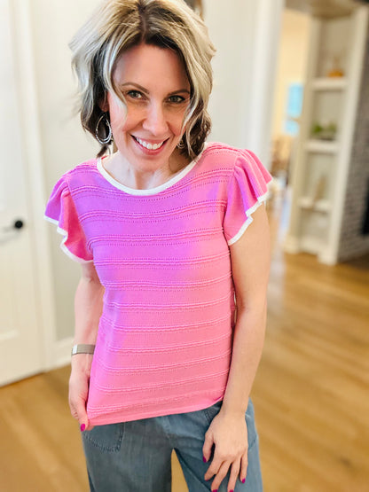 Pink Trimmed Ruffle Sweater Top