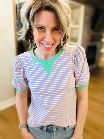 Lilac Puff Sleeve with Green Trim