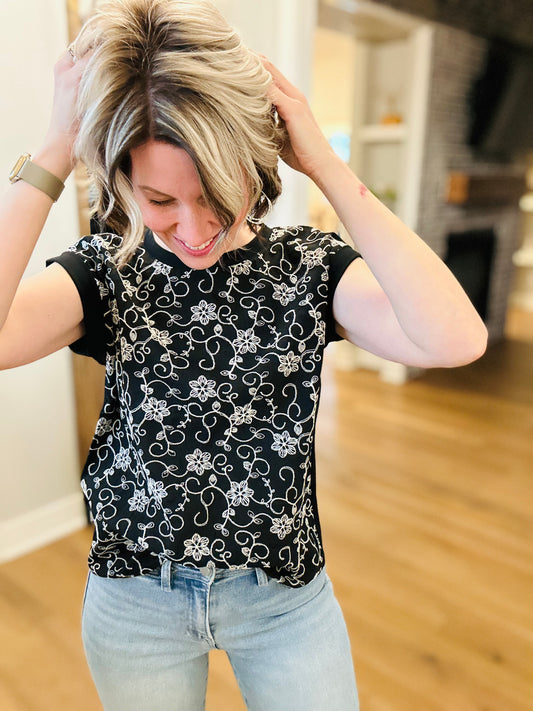 Black Embroidered Tee