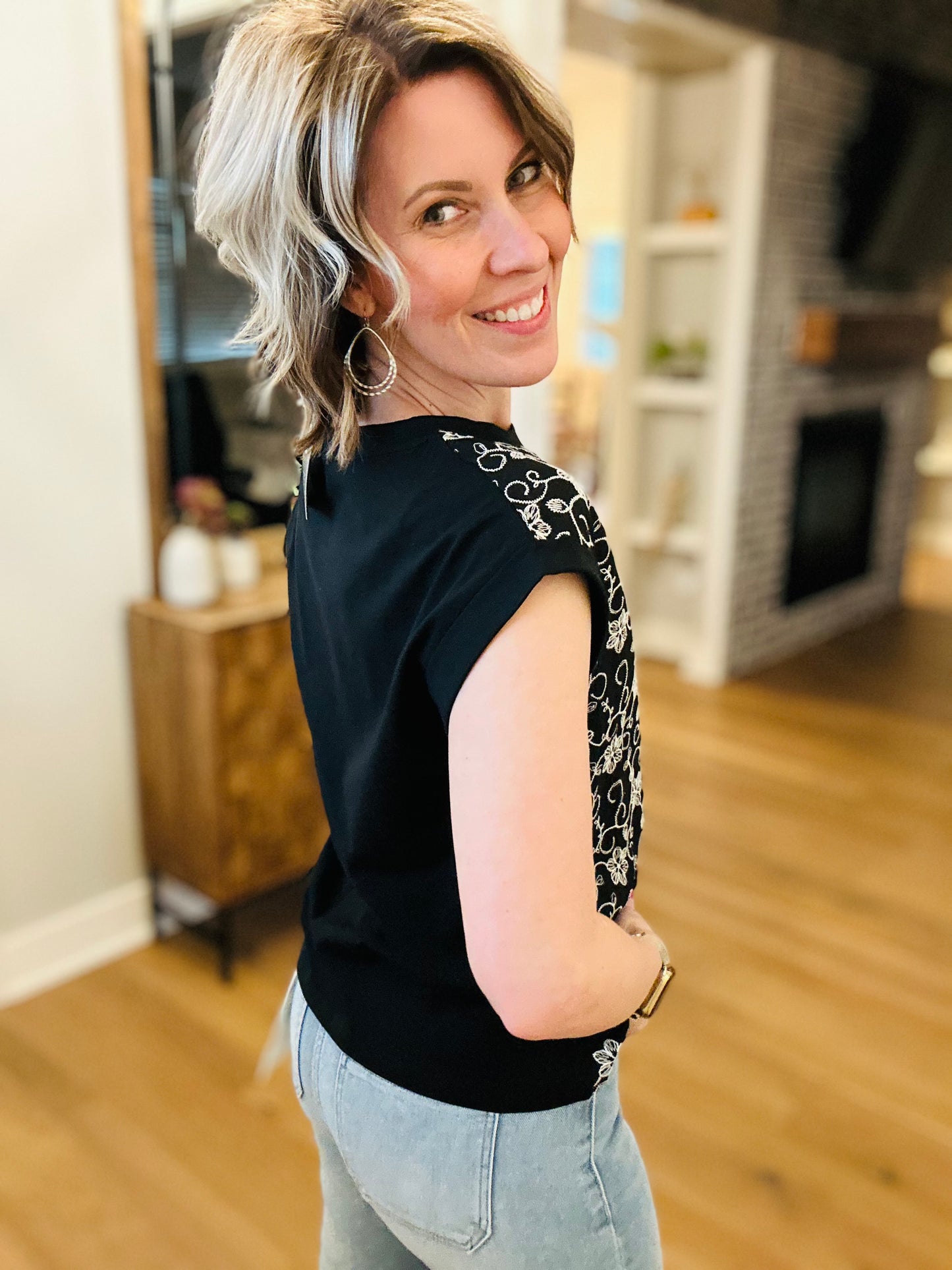 Black Embroidered Tee