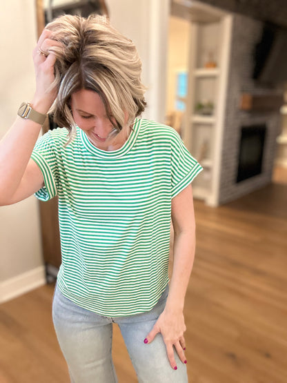 Green Stripe Crew Neck Tee