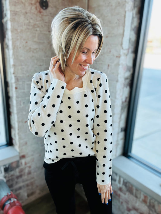 Polkadot Scallop Sweater Top