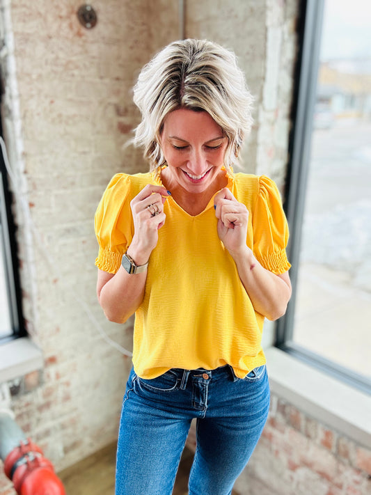Yellow Gather Sleeve Blouse