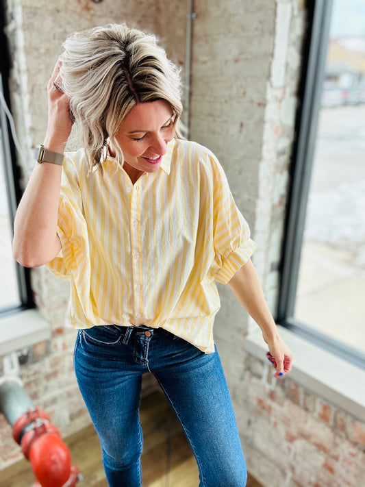 Yellow Stripe Dolman Sleeve Top