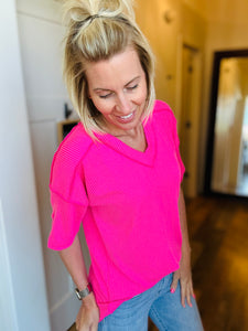 Raw Hem Ribbed V-Neck- 2 Colors