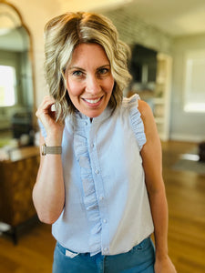 Light Blue Stripe With Ruffle Tank