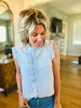Load image into Gallery viewer, Light Blue Stripe With Ruffle Tank
