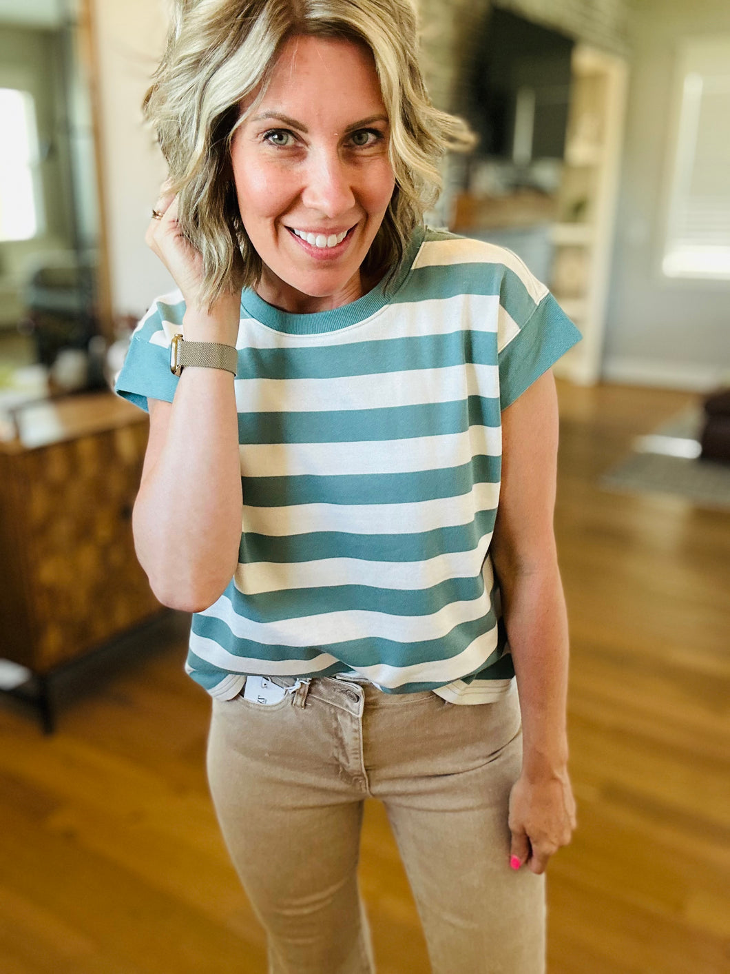 Teal Stripe Dolman Tank