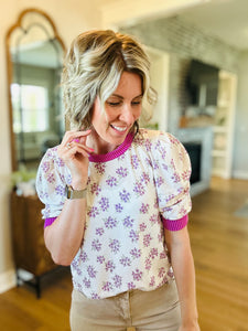 Berry Floral Puff Sleeve
