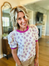 Load image into Gallery viewer, Berry Floral Puff Sleeve
