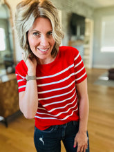 Load image into Gallery viewer, Red Stripe Short Sleeve Sweater Top
