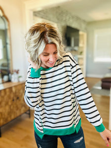 Kelly Green Detail Stripe Sweatshirt