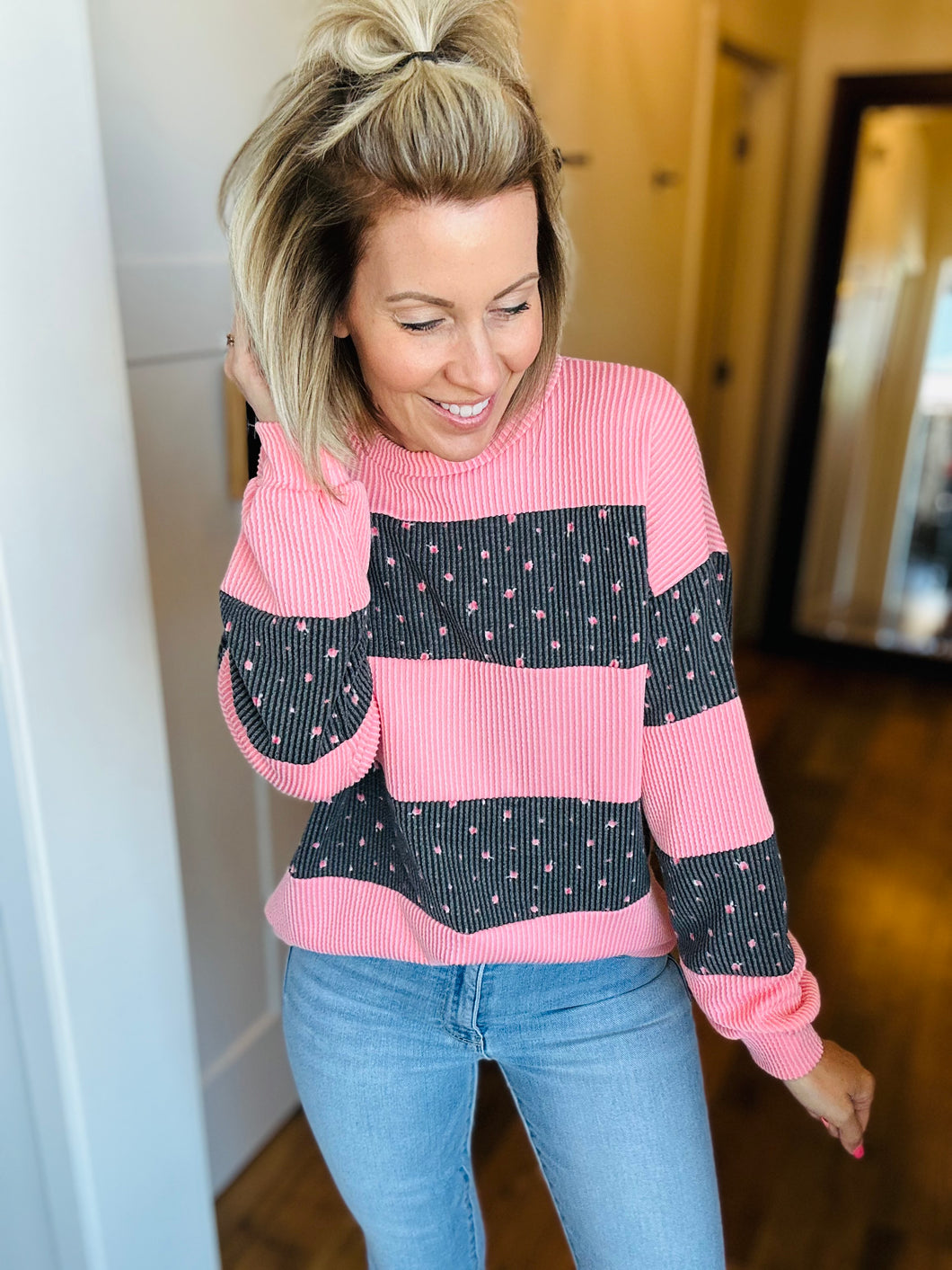 Ribbed Long Sleeve Roses