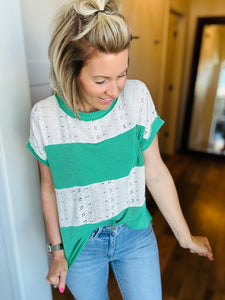 Green Stripe with Lace Top