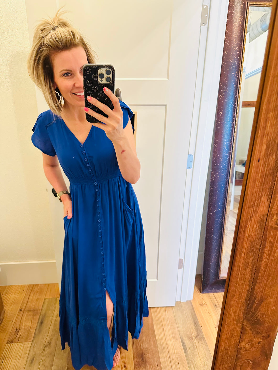 Royal Button Front Maxi Dress