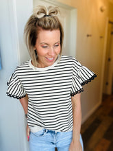 Load image into Gallery viewer, Black &amp; Cream Loop Sleeve Detail
