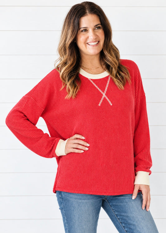 SALLY RAISED RIB ROUND NECK PULLOVER
