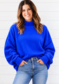 NANCY NECK FLEECE SWEATSHIRT WITH WAVE RIB DETAIL RED OR ROYAL BLUE