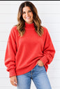 NANCY NECK FLEECE SWEATSHIRT WITH WAVE RIB DETAIL RED OR ROYAL BLUE