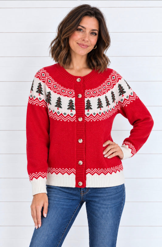 HOLIDAY CHRISTMAS TREE FAIR ISLE SWEATER CARDIGAN