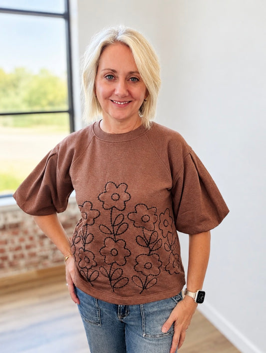 EMILY BROWN FLOWER EMBRODERY TOP