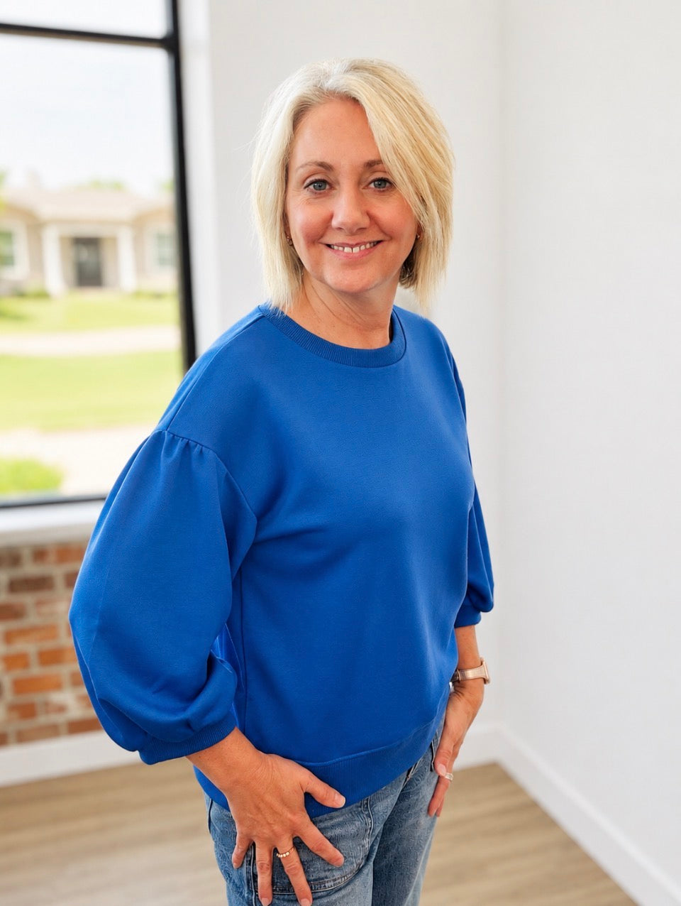 ANGELIQUE ROYAL BLUE BALLOON SLEEVE SWEARSHIRT