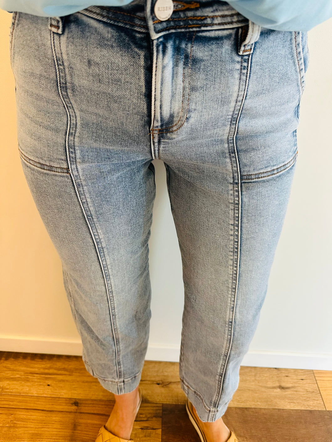 Risen Crop Lined Light Wash Denim