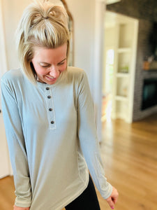 Light Grey Ribbed Button Top
